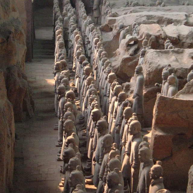 Rows of Terracotta Army warriors from the Qin dynasty